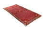 Hamadan Persian Rug 9'8" x 4'10" - Semi Antique Afshan Red, Blue Hand Knotted | corner detail | SKU 110204