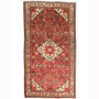 Hamadan Persian Rug 9'8" x 5'5" - Semi Antique Afshan Red, Blue Hand Knotted | front view | SKU 110207
