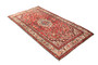 Hamadan Persian Rug 9'6" x 5'2" - Semi Antique Afshan Red, Blue Hand Knotted | corner detail | SKU 110208