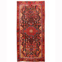 Nahavand Persian Rug 11x4 ft - Semi Antique Medallion Navy Blue, Red Hand Knotted | front view | SKU 110213