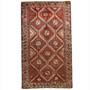 Shiraz Persian Rug 9'8" x 5'3" - Semi Antique Geometric Blue, Red Hand Knotted | front view | SKU 110219