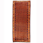 Meshkin Persian Rug 10'11" x 4'5" - Semi Antique Geometric Crimson, Green Hand Knotted | front view | SKU 110234
