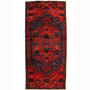 Zanjan Persian Rug 5x2 ft - Semi Antique Medallion (Toranj), Geometric Madder Red, Navy Blue, Black Hand Knotted | front view | SKU 110238