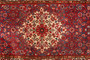 Farahan Persian Rug 10x3 ft - Semi Antique Medallion (Toranj), Herati (Mahi) Madder Red, Cream, Navy Blue Hand Knotted | back view | SKU 110252