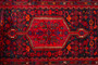 Zanjan Persian Rug 10x4 ft - Semi Antique Medallion (Toranj), Geometric Madder Red, Navy Blue, Crimson Hand Knotted | pile detail | SKU 110289