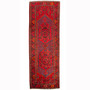 Zanjan Persian Rug 10x3 ft - Semi Antique Medallion (Toranj), Herati (Mahi) Madder Red, Navy Blue, Crimson Hand Knotted | front view | SKU 110299