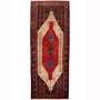 Senneh Persian Rug 13'9" x 5'1" - Semi Antique Medallion Crimson, Navy Blue Hand Knotted | front view | SKU 110330
