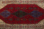Senneh Persian Rug 13'9" x 5'1" - Semi Antique Medallion Crimson, Navy Blue Hand Knotted | back view | SKU 110330