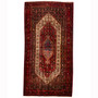Senneh Persian Rug 10x5 ft - Semi Antique Medallion (Toranj), Herati (Mahi) Dark Red, Cream, Navy Blue Hand Knotted | front view | SKU 110331