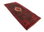 Senneh Persian Rug 11'6" x 4'10" - Semi Antique Medallion Crimson, Navy Blue Hand Knotted | detail view | SKU 110332
