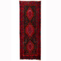 Senneh Persian Rug 12x4 ft - Semi Antique Medallion (Toranj), Herati (Mahi) Crimson, Navy Blue, Madder Red Hand Knotted | front view | SKU 110333