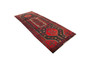 Senneh Persian Rug 9x3 ft - Semi Antique Medallion Crimson, Navy Blue Hand Knotted | detail view | SKU 110336