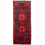 Senneh Persian Rug 10'10" x 4'6" - Semi Antique Medallion Crimson, Navy Blue Hand Knotted | front view | SKU 110337