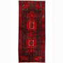 Senneh Persian Rug 11x4 ft - Semi Antique Medallion Crimson, Navy Blue Hand Knotted | front view | SKU 110340