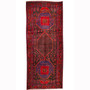 Bijar Persian Rug 12x5 ft - Semi Antique Medallion Toranj Geometric Madder Red Navy Blue Crimson Hand Knotted | front view | SKU 110353