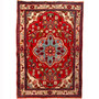 Hamadan Persian Rug 4'5" x 3'1" - Semi Antique Afshan Red, Blue Hand Knotted | front view | SKU 110361