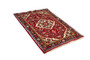 Hamadan Persian Rug 4'11" x 3'1" - Semi Antique Afshan Red, Blue Hand Knotted | corner detail | SKU 110363