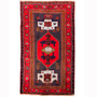 Kurdish Persian Rug 7'9" x 4'11" - Semi Antique Medallion Red, Blue Hand Knotted | front view | SKU 110372