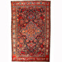 Nahavand Persian Rug 8'4" x 5'2" - Semi Antique Medallion Navy Blue, Red Hand Knotted | front view | SKU 110373