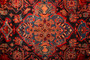 Nahavand Persian Rug 8x5 ft - Semi Antique Medallion Navy Blue, Red Hand Knotted | corner detail | SKU 110373