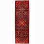 Hamadan Persian Rug 9x2 ft - Semi Antique Herati (Mahi), Medallion (Toranj) Dark Red, Navy Blue, Crimson Hand Knotted | front view | SKU 110374