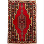 Saveh Persian Rug 4'5" x 3'1" - Semi Antique Medallion Red, Brown Hand Knotted | front view | SKU 110381