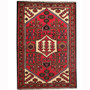 Saveh Persian Rug 3'9" x 2'7" - Semi Antique Medallion Red, Brown Hand Knotted | front view | SKU 110386