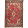Tabriz Persian Rug 10'2" x 6'10" - Semi Antique Medallion Red, Cream Hand Knotted | texture detail | SKU 110388