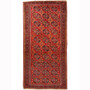 Baluch Persian Rug 8x3 ft - Semi Antique Geometric, Turkmen Gul Madder Red, Burgundy, Navy Blue Hand Knotted | front view | SKU 110405