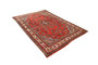 Hamadan Persian Rug 9x6 ft - Semi Antique Afshan Red, Blue Hand Knotted | pile detail | SKU 110420