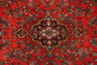 Hamadan Persian Rug 9x6 ft - Semi Antique Medallion (Toranj), Herati (Mahi) Madder Red, Cream, Navy Blue Hand Knotted | side view | SKU 110420