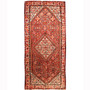 Hamadan Persian Rug 11x5 ft - Semi Antique Medallion Toranj, Herati Mahi Madder Red, Brick Red, Cream Hand Knotted | front view | SKU 110421