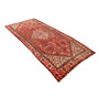 Hamadan Persian Rug 11x5 ft - Semi Antique Medallion Toranj, Herati Mahi Madder Red, Brick Red, Cream Hand Knotted | full view | SKU 110421