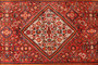 Hamadan Persian Rug 11x5 ft - Semi Antique Medallion Toranj, Herati Mahi Madder Red, Brick Red, Cream Hand Knotted | back view | SKU 110421