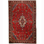 Hamadan Persian Rug 11x8 ft - Semi Antique Afshan Red, Blue Hand Knotted | front view | SKU 110423
