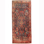 Nahavand Persian Rug 10x4 ft - Semi Antique Medallion Toranj Geometric Navy Blue Madder Red Beige Hand Knotted | front view | SKU 110425