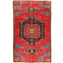 Mahabad Persian Rug 8'6" x 5'3" - Semi Antique Geometric Red, Blue Hand Knotted | front view | SKU 110428