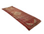 Hamadan Persian Rug 10'6" x 3'9" - Semi Antique Afshan Red, Blue Hand Knotted | corner detail | SKU 110429