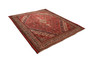 Hamadan Persian Rug 10x7 ft - Semi Antique Afshan Red, Blue Hand Knotted | pile detail | SKU 110436