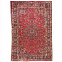 Mashad Persian Rug 10'0" x 6'9" - Semi Antique Medallion Crimson, Ultramarine Hand Knotted | front view | SKU 110437