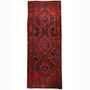 Hamadan Persian Rug 12'4" x 4'11" - Semi Antique Afshan Red, Blue Hand Knotted | front view | SKU 110452