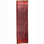 Hamadan Persian Rug 13x3 ft - Semi Antique Herati (Mahi), Afshan (All-Over) Madder Red, Navy Blue, Dark Red Hand Knotted | front view | SKU 110469