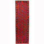 Ferdows Persian Rug 10x3 ft - Semi Antique Geometric, Gol Farang (European Floral) Madder Red, Dark Red, Navy Blue Hand Knotted | front view | SKU 110480