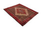 Senneh Persian Rug 5'3" x 4'3" - Semi Antique Medallion Crimson, Navy Blue Hand Knotted | detail view | SKU 110511