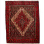 Senneh Persian Rug 5'3" x 4'3" - Semi Antique Medallion Crimson, Navy Blue Hand Knotted | front view | SKU 110511