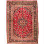 Mashhad Persian Rug 11x8 ft - Semi Antique Shah Abbasi, Medallion (Toranj) Crimson, Navy Blue, Cream Hand Knotted | front view | SKU 110512