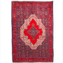 Senneh Persian Rug 6x4 ft - Semi Antique Medallion Crimson, Navy Blue Hand Knotted | front view | SKU 110515
