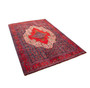 Senneh Persian Rug 6'3" x 4'2" - Semi Antique Medallion Crimson, Navy Blue Hand Knotted | corner detail | SKU 110515