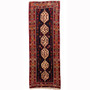 Shiraz Persian Rug 9'9" x 3'7" - Semi Antique Geometric Blue, Red Hand Knotted | front view | SKU 110516