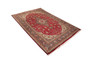 Tabriz Persian Rug 9x6 ft - Semi Antique Medallion (Toranj), Shah Abbasi Madder Red, Cream, Navy Blue Hand Knotted | corner detail | SKU 110531
